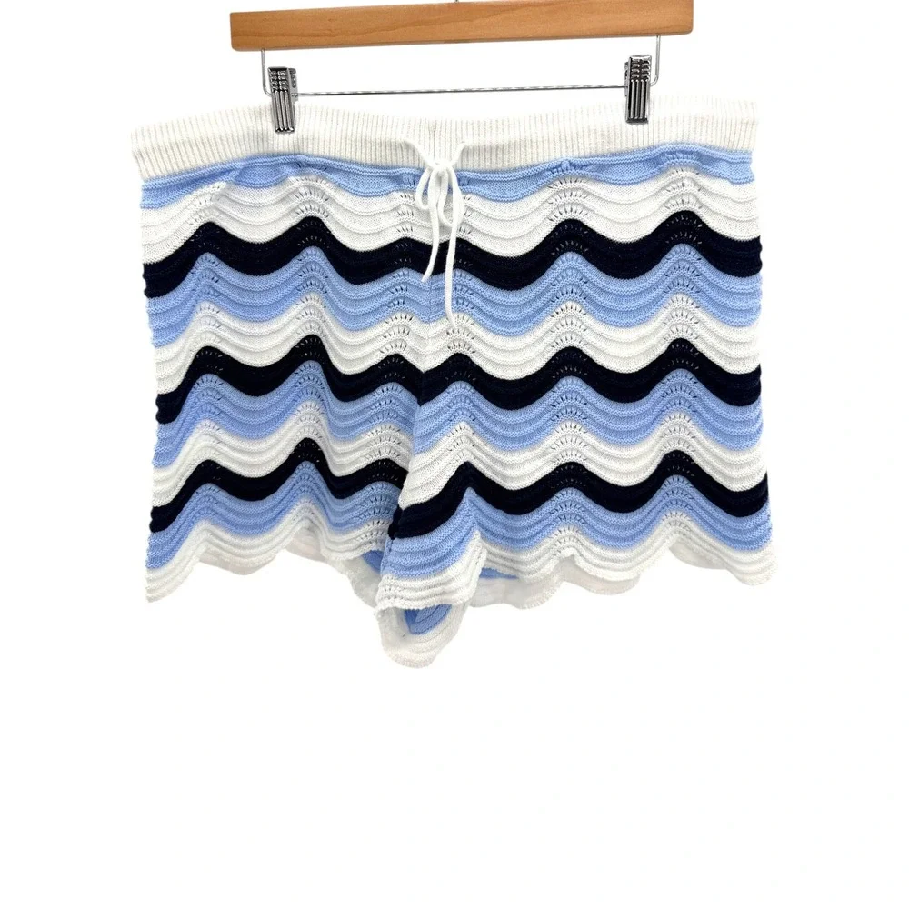 Hunter McGrady x Edited Blue White Chevron Crochet Knit Set Top XXL Shorts 1X